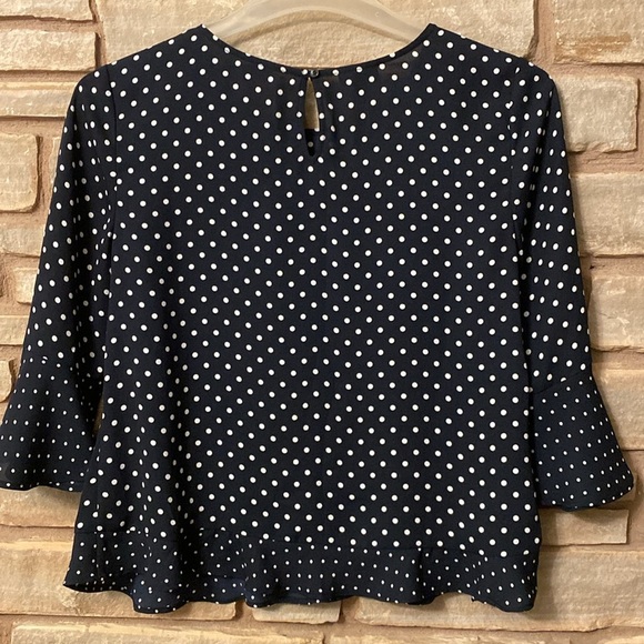 TALBOTS Women Black & White Polka Dot Blouse Top Ruffle Trim 3/4 Sleeves Sz M - Picture 6 of 9